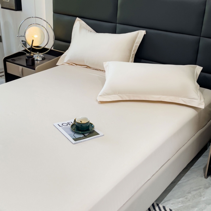 91家纺网 家纺一手货源 找家纺 金丝鸟 2023新款全棉100支长绒棉单品床笠 奶昔白