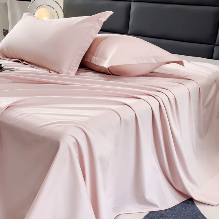 91家纺网 家纺一手货源 找家纺 金丝鸟 2023新款全棉100支长绒棉单品床单 白桃粉