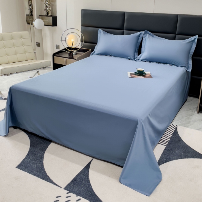 91家纺网 家纺一手货源 找家纺 金丝鸟 2023新款全棉100支长绒棉单品床单 风暴蓝