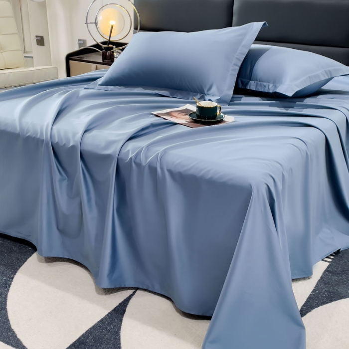 91家纺网 家纺一手货源 找家纺 金丝鸟 2023新款全棉100支长绒棉单品床单 风暴蓝