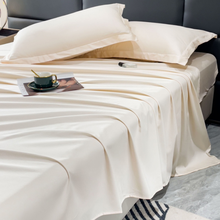 91家纺网 家纺一手货源 找家纺 金丝鸟 2023新款全棉100支长绒棉单品床单 奶昔白