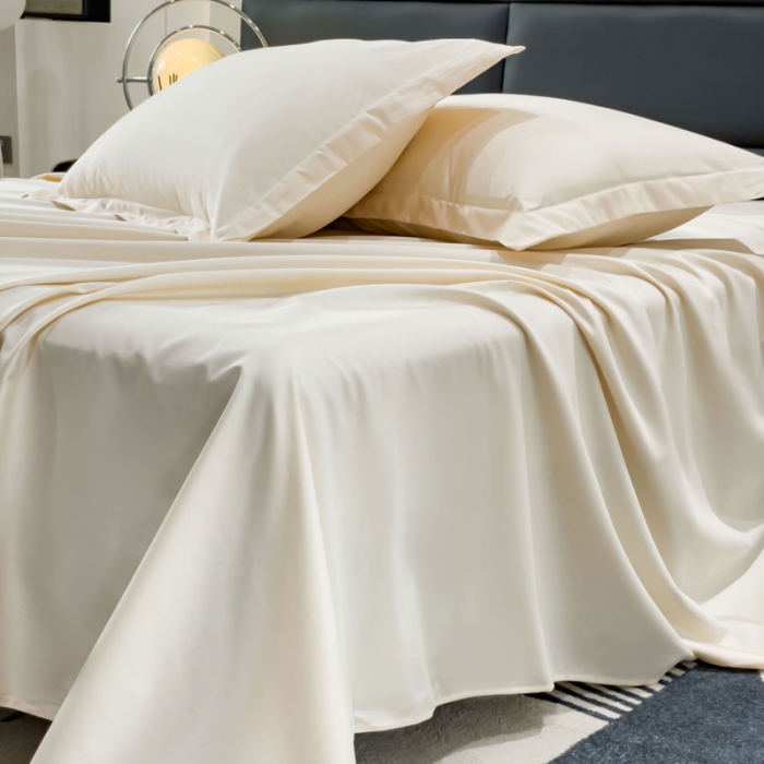 91家纺网 家纺一手货源 找家纺 金丝鸟 2023新款全棉100支长绒棉单品床单 奶昔白