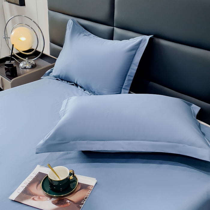 91家纺网 家纺一手货源 找家纺 金丝鸟 2023新款全棉100支长绒棉单品枕套 风暴蓝