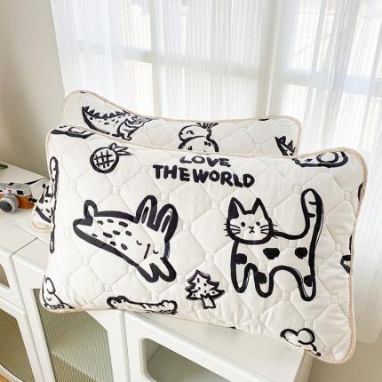 91家纺网 家纺一手货源 找家纺 花言狐语 2025新款水洗棉防水枕套一只 简笔画