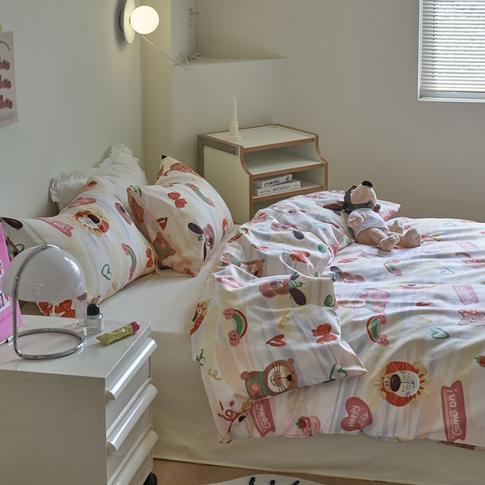 91家纺网 家纺一手货源 找家纺 窝米 2023新款13370全棉卡通风系列四件套 大狮子