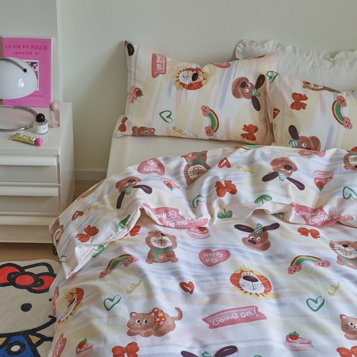 91家纺网 家纺一手货源 找家纺 窝米 2023新款13370全棉卡通风系列四件套 大狮子