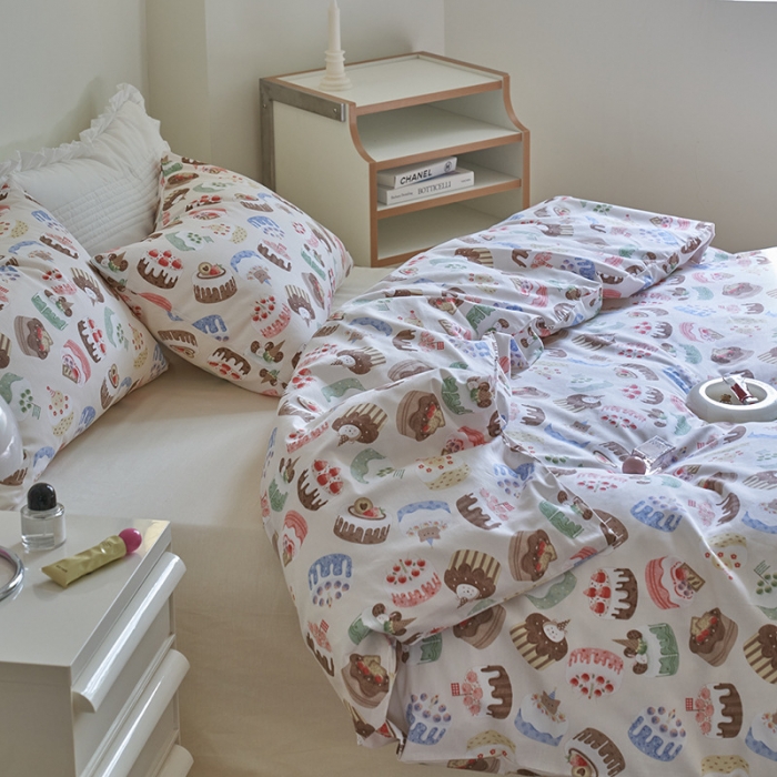 91家纺网 家纺一手货源 找家纺 窝米 2023新款13370全棉卡通风系列四件套 蛋糕慕斯