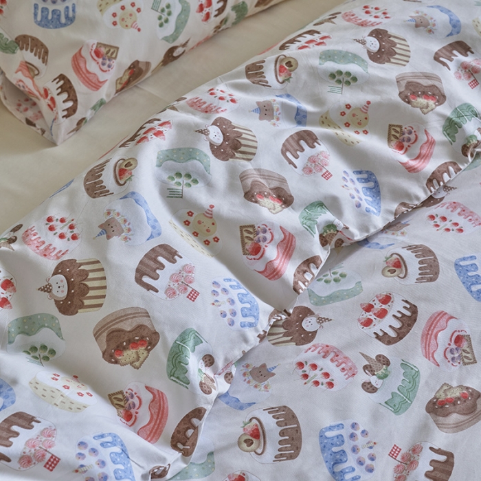 91家纺网 家纺一手货源 找家纺 窝米 2023新款13370全棉卡通风系列四件套 蛋糕慕斯