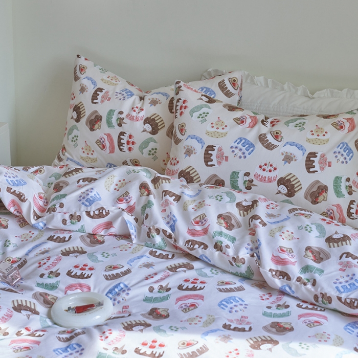 91家纺网 家纺一手货源 找家纺 窝米 2023新款13370全棉卡通风系列四件套 蛋糕慕斯