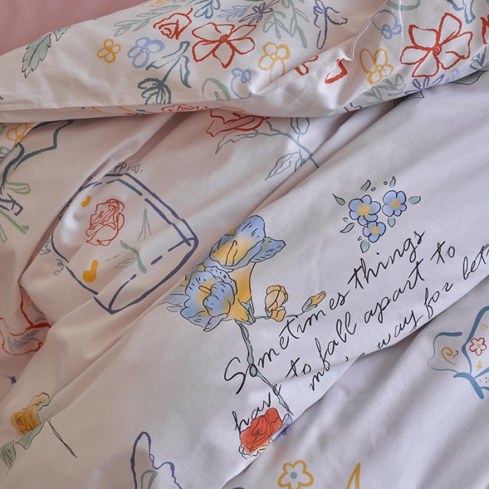 91家纺网 家纺一手货源 找家纺 窝米 2023新款13370全棉卡通风系列四件套 浮蝶儿粉