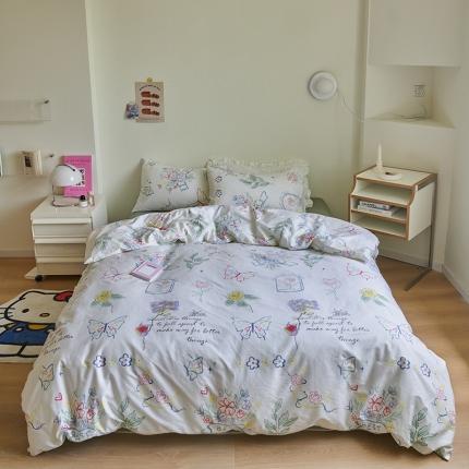 窝米 2023新款13370全棉卡通风系列四件套 浮蝶儿绿