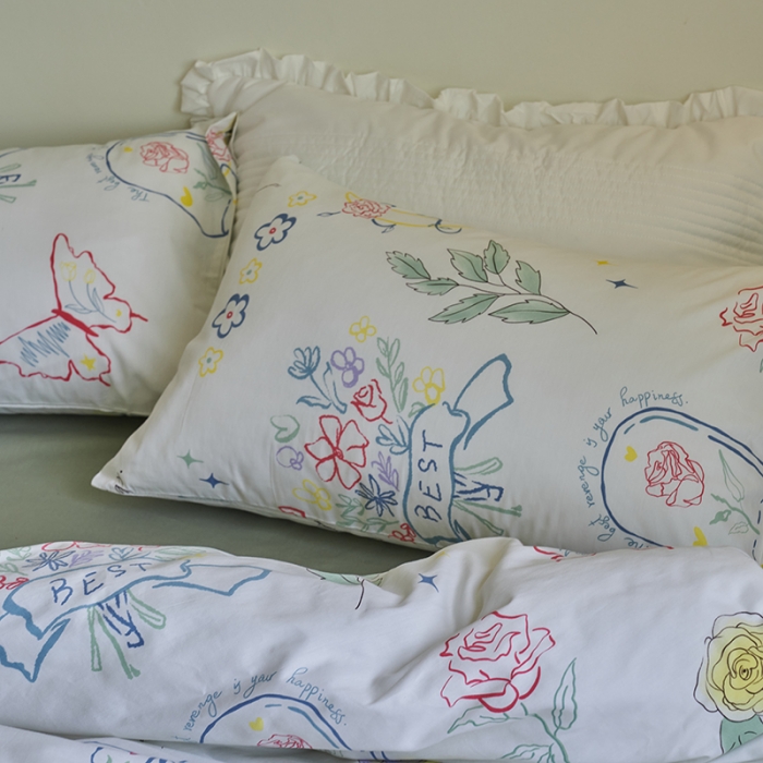 91家纺网 家纺一手货源 找家纺 窝米 2023新款13370全棉卡通风系列四件套 浮蝶儿绿