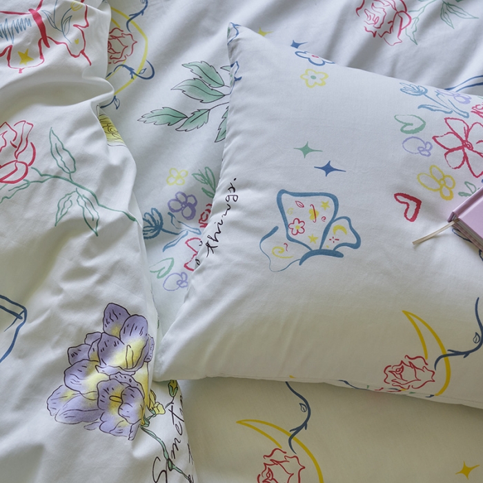 91家纺网 家纺一手货源 找家纺 窝米 2023新款13370全棉卡通风系列四件套 浮蝶儿绿