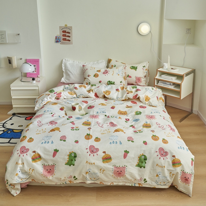 91家纺网 家纺一手货源 找家纺 窝米 2023新款13370全棉卡通风系列四件套 美食派对