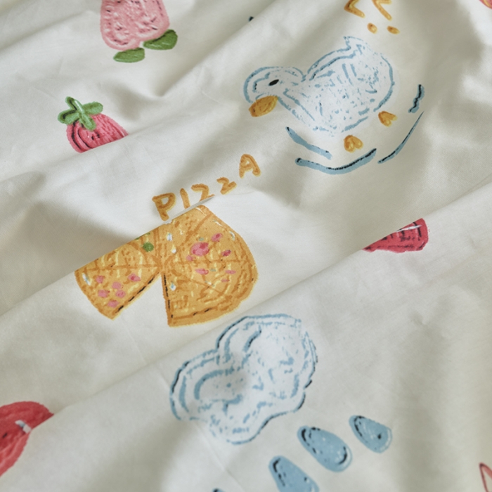 91家纺网 家纺一手货源 找家纺 窝米 2023新款13370全棉卡通风系列四件套 美食派对