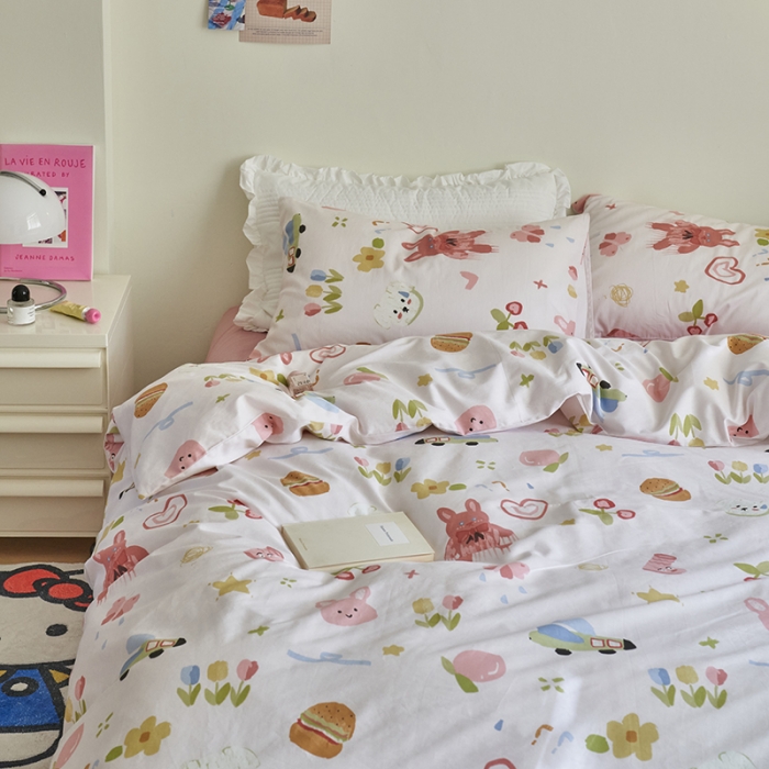 91家纺网 家纺一手货源 找家纺 窝米 2023新款13370全棉卡通风系列四件套 兔斯汉堡