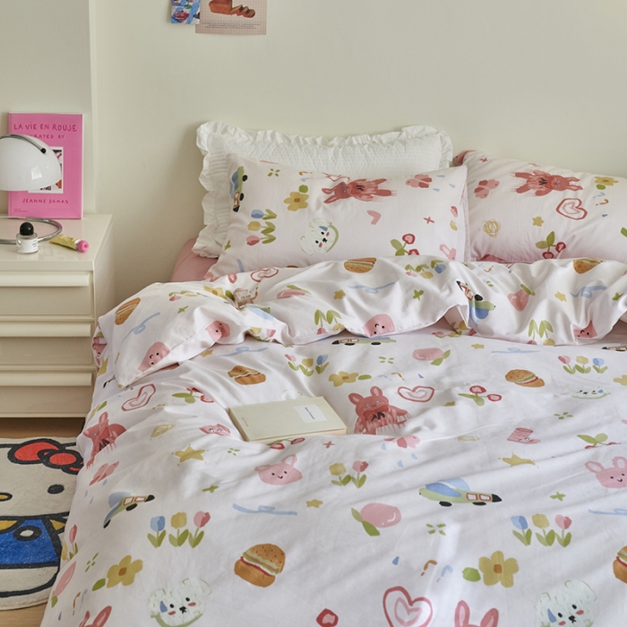 91家纺网 家纺一手货源 找家纺 窝米 2023新款13370全棉卡通风系列四件套 兔斯汉堡