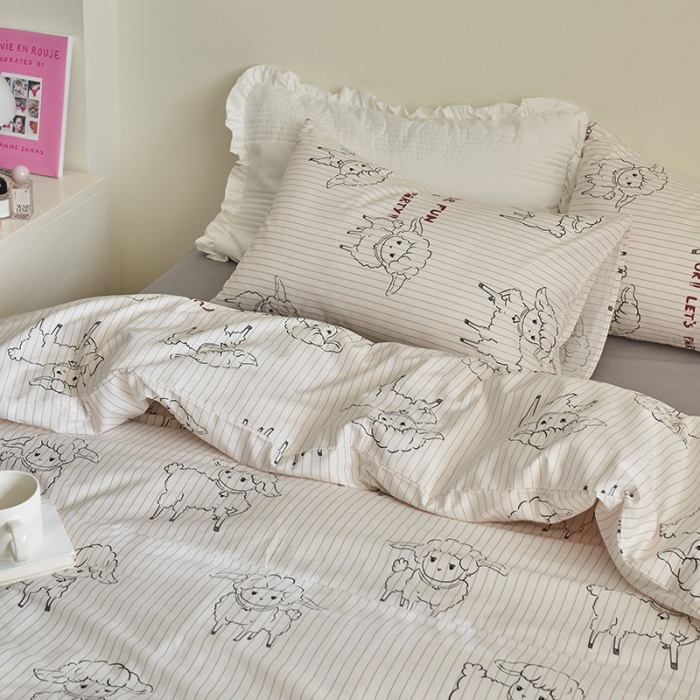 91家纺网 家纺一手货源 找家纺 窝米 2023新款13370全棉卡通风系列四件套 羊咩咩