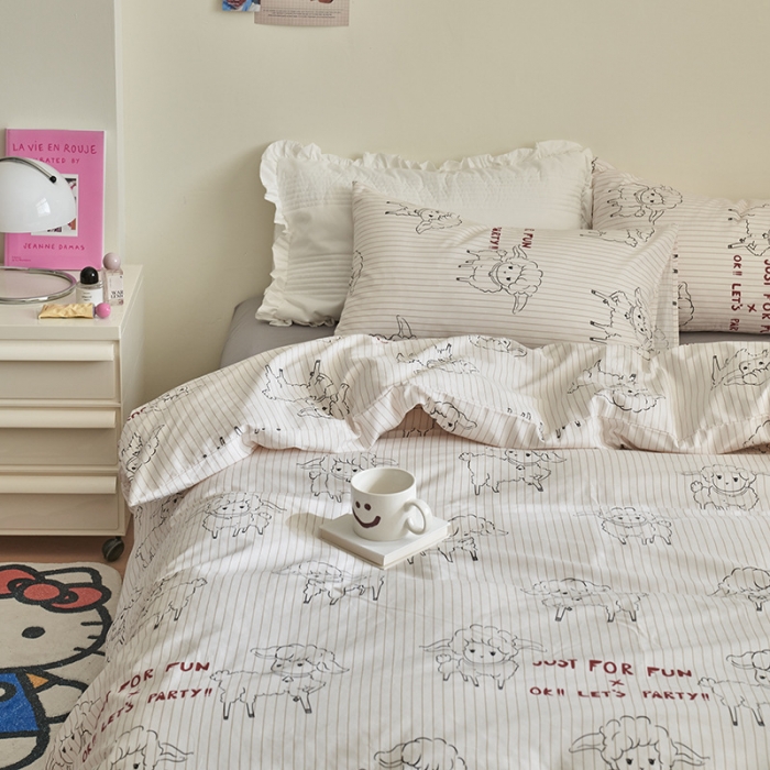 91家纺网 家纺一手货源 找家纺 窝米 2023新款13370全棉卡通风系列四件套 羊咩咩