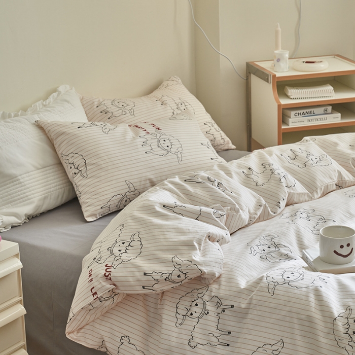 91家纺网 家纺一手货源 找家纺 窝米 2023新款13370全棉卡通风系列四件套 羊咩咩