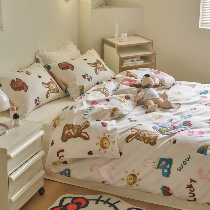 91家纺网 家纺一手货源 找家纺 窝米 2023新款13370全棉卡通风系列四件套 友趣派对