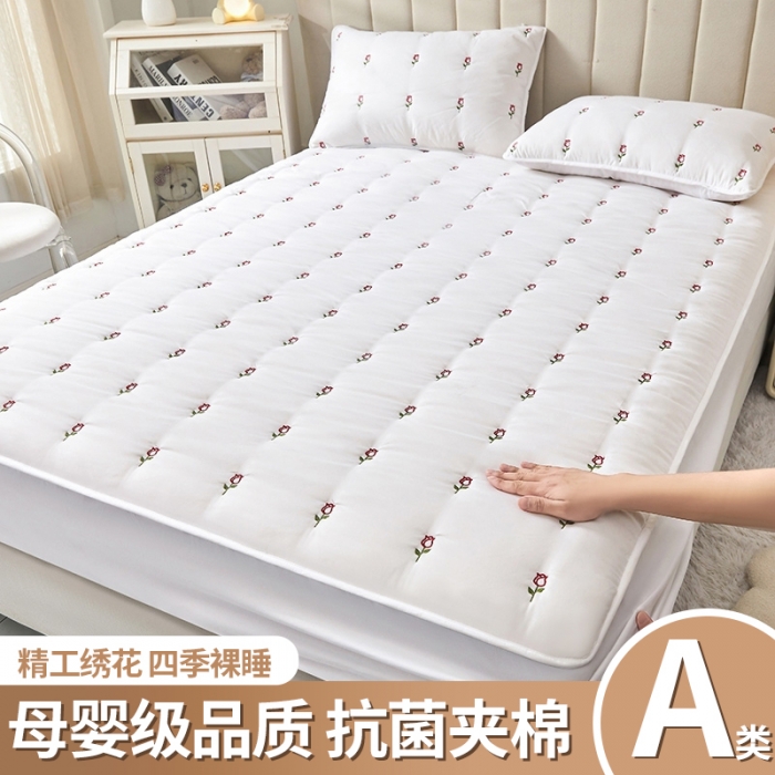 91家纺网 家纺一手货源 找家纺 （总）纤雅床笠 2024新款直播玫瑰刺绣A类舒柔棉大豆夹棉床笠