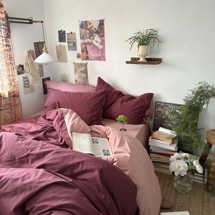 91家纺网 家纺一手货源 找家纺 （总）恋恋三季 2024新款水洗棉双拼四件套ins博主粉紫春日