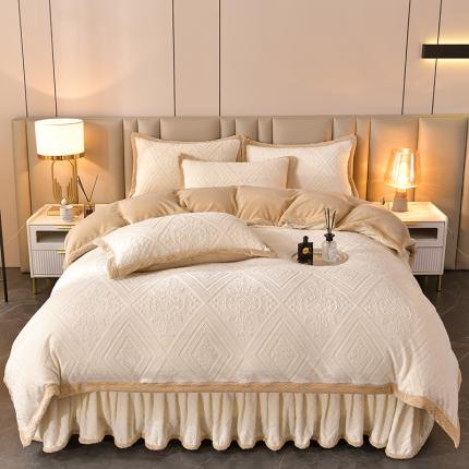 91家纺网 家纺一手货源 找家纺 蜗牛摄影 轻奢雕花牛奶绒套件样片