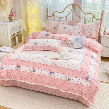 91家纺网 家纺一手货源 找家纺 皇谱家纺 2024韩版欧彩棉四件套磨毛直播爆款专版花型 灵动萌兔(玉)