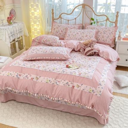 91家纺网 家纺一手货源 找家纺 皇谱家纺 2024韩版欧彩棉四件套磨毛直播爆款专版花型 秘密花园（粉）