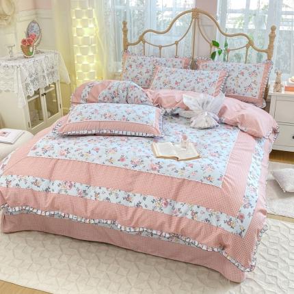 91家纺网 家纺一手货源 找家纺 皇谱家纺 2024韩版欧彩棉四件套磨毛直播爆款专版花型 秘密花园（蓝）