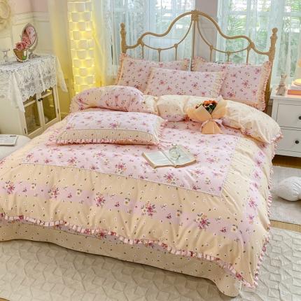 91家纺网 家纺一手货源 找家纺 皇谱家纺 2024韩版欧彩棉四件套磨毛直播爆款专版花型 田园风情（粉）