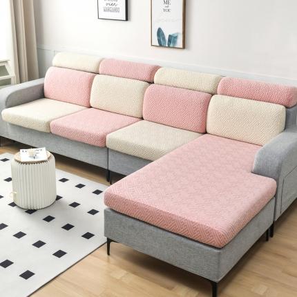 91家纺网 家纺一手货源 找家纺 千彤2023防滑防尘可拆卸水洗机洗全包款沙发套罩沙发笠韵律系列米白粉色