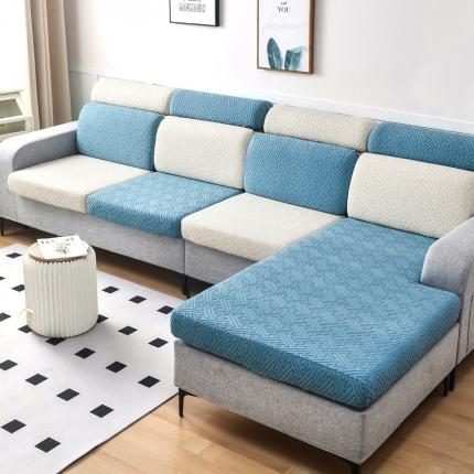91家纺网 家纺一手货源 找家纺 千彤2023防滑防尘可拆卸水洗机洗全包款沙发套罩沙发笠韵律系列天蓝米白