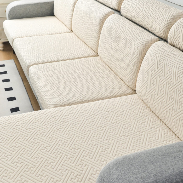 91家纺网 家纺一手货源 找家纺 千彤2023防滑防尘可拆卸水洗机洗全包款沙发套罩沙发笠-韵律系列 米白