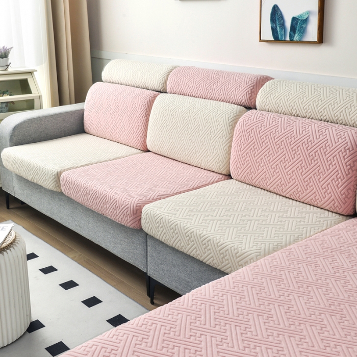 91家纺网 家纺一手货源 找家纺 千彤2023防滑防尘可拆卸水洗机洗全包款沙发套罩沙发笠韵律系列米白粉色