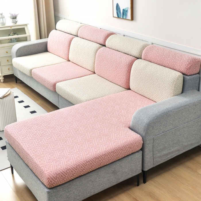 91家纺网 家纺一手货源 找家纺 千彤2023防滑防尘可拆卸水洗机洗全包款沙发套罩沙发笠韵律系列米白粉色