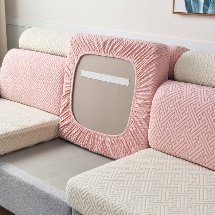 91家纺网 家纺一手货源 找家纺 千彤2023防滑防尘可拆卸水洗机洗全包款沙发套罩沙发笠韵律系列米白粉色