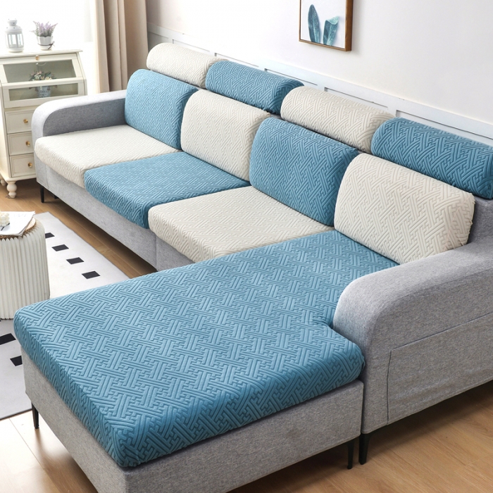 91家纺网 家纺一手货源 找家纺 千彤2023防滑防尘可拆卸水洗机洗全包款沙发套罩沙发笠韵律系列天蓝米白