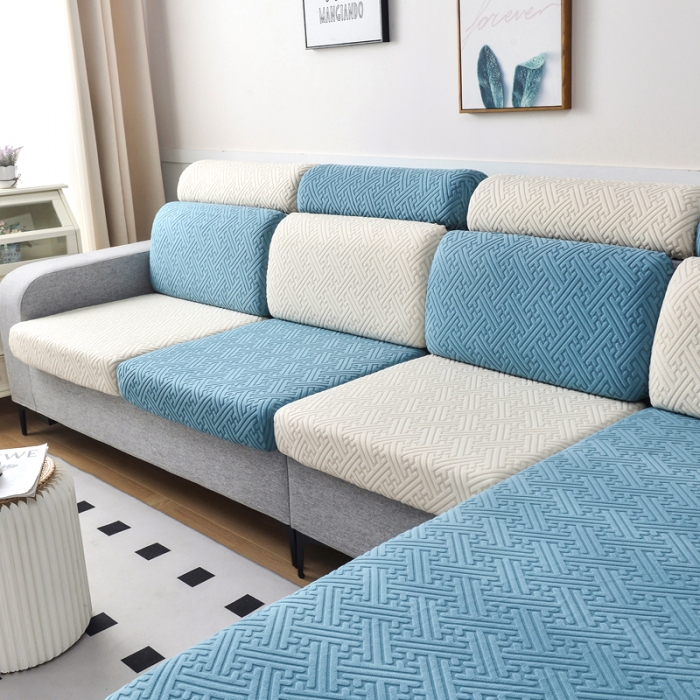 91家纺网 家纺一手货源 找家纺 千彤2023防滑防尘可拆卸水洗机洗全包款沙发套罩沙发笠韵律系列天蓝米白