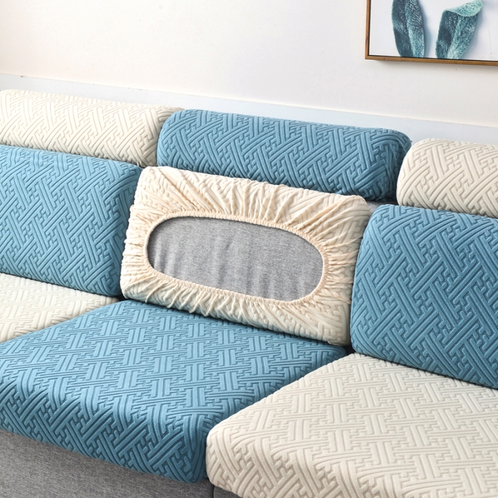 91家纺网 家纺一手货源 找家纺 千彤2023防滑防尘可拆卸水洗机洗全包款沙发套罩沙发笠韵律系列天蓝米白