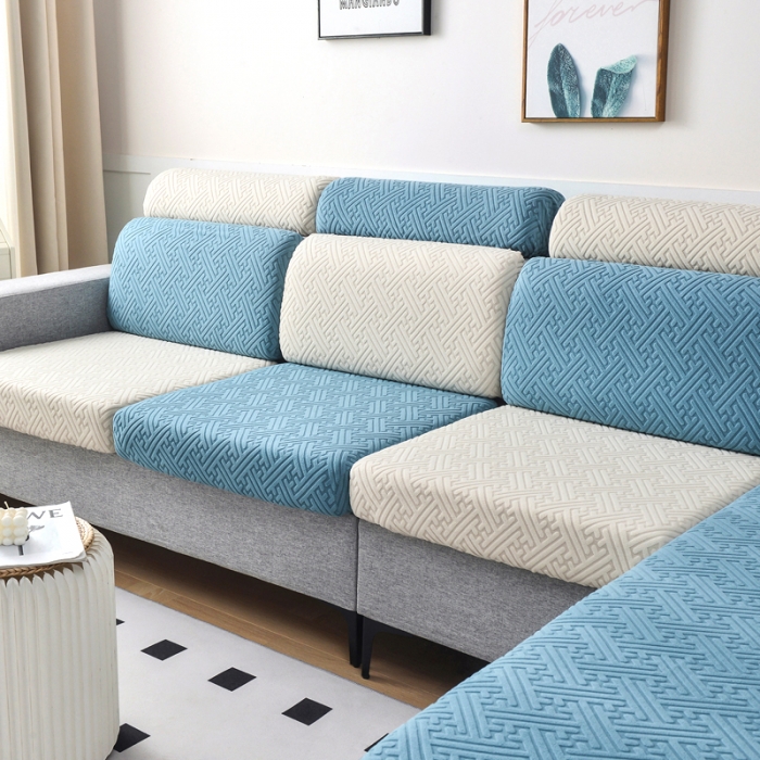 91家纺网 家纺一手货源 找家纺 千彤2023防滑防尘可拆卸水洗机洗全包款沙发套罩沙发笠韵律系列天蓝米白