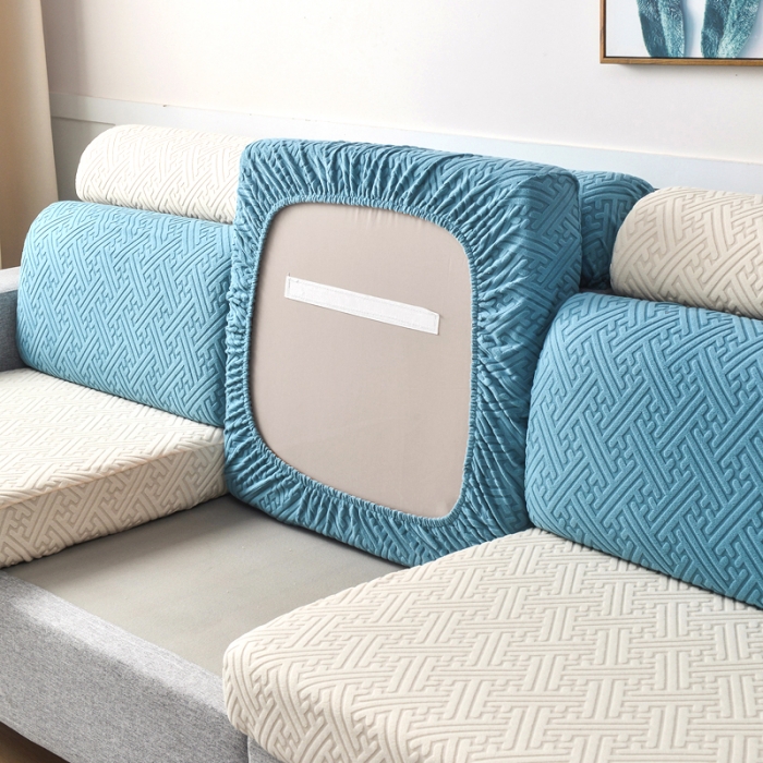 91家纺网 家纺一手货源 找家纺 千彤2023防滑防尘可拆卸水洗机洗全包款沙发套罩沙发笠韵律系列天蓝米白