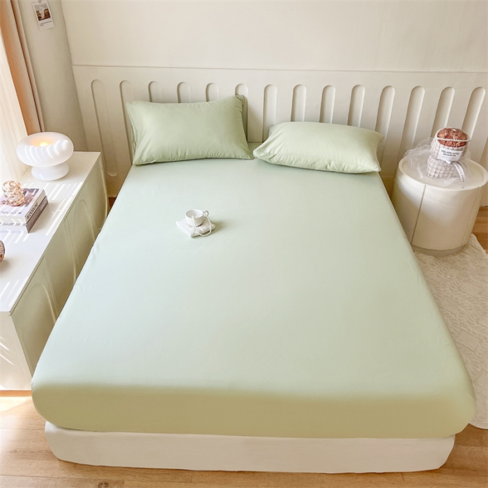 91家纺网 家纺一手货源 找家纺 857家居 2023新款全棉纯色床笠床单 嫩绿