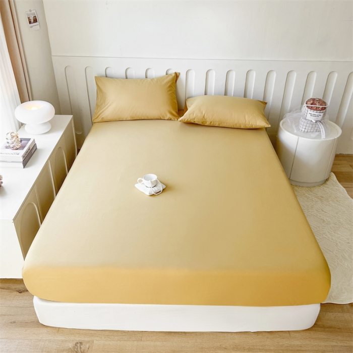 91家纺网 家纺一手货源 找家纺 857家居 2023新款全棉纯色床笠床单 大麦黄