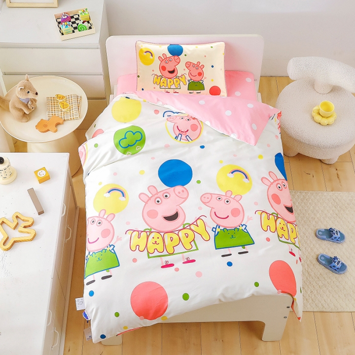 91家纺网 家纺一手货源 找家纺 总 乐秀 小猪佩奇海绵宝宝正版授权幼儿园被子多件套（不含芯三件套）