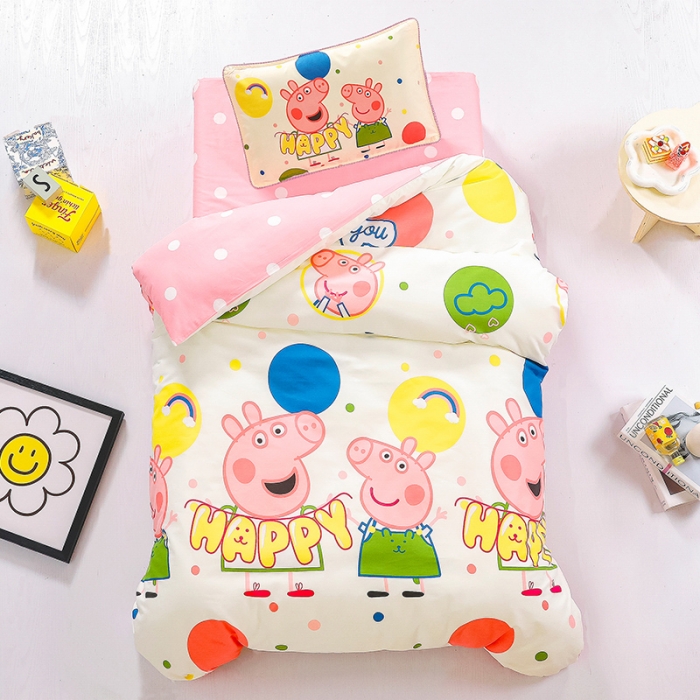 91家纺网 家纺一手货源 找家纺 总 乐秀 小猪佩奇海绵宝宝正版授权幼儿园被子多件套（不含芯三件套）