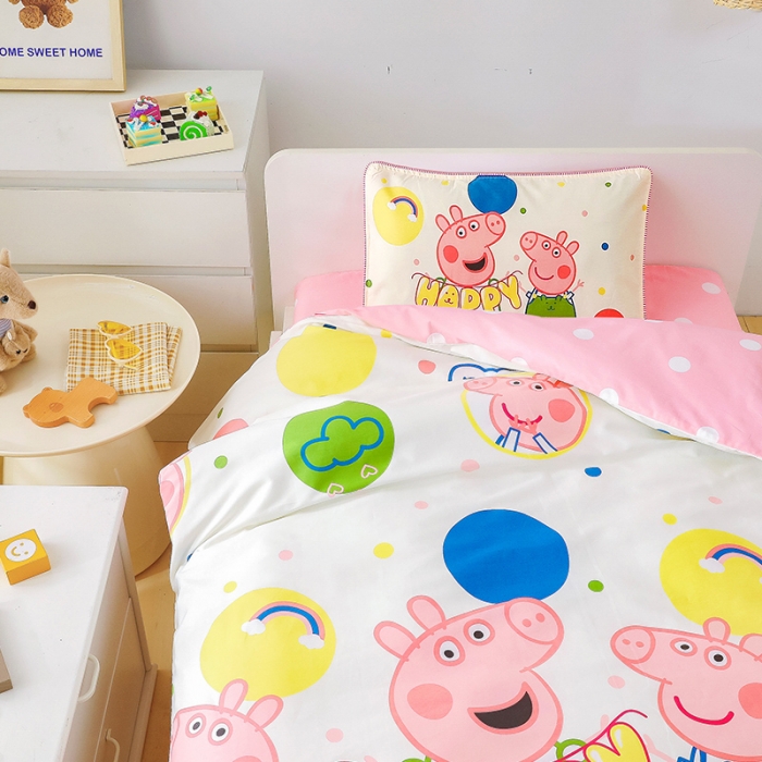 91家纺网 家纺一手货源 找家纺 总 乐秀 小猪佩奇海绵宝宝正版授权幼儿园被子多件套（不含芯三件套）