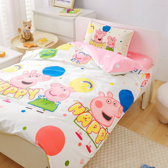 91家纺网 家纺一手货源 找家纺 总 乐秀 小猪佩奇海绵宝宝正版授权幼儿园被子多件套（不含芯三件套）