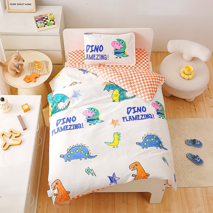 91家纺网 家纺一手货源 找家纺 乐秀 2023新款小猪佩奇正版授权幼儿园被子多件套（不含芯三件套） 恐龙乔治